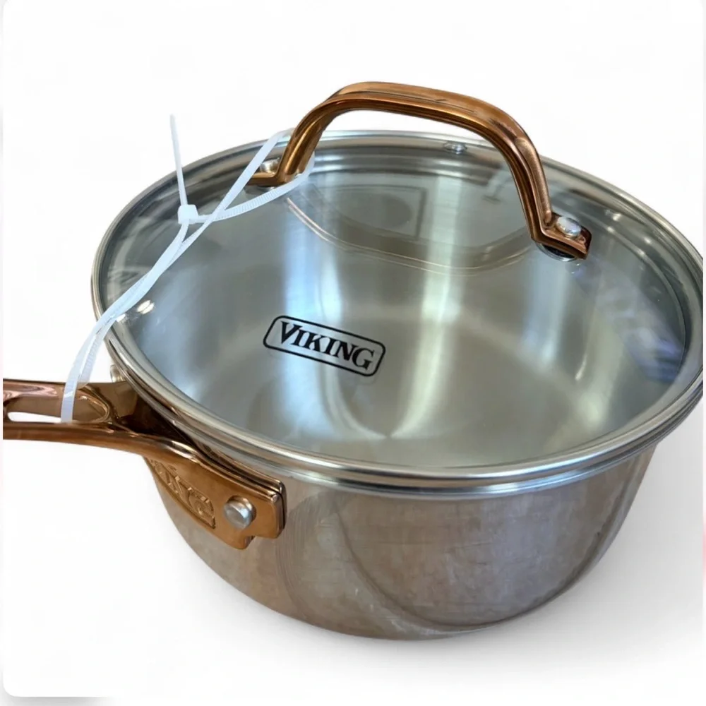 Viking 3-Ply Stainless 2.25 Qt Saucepan Glass Lid Copper Handle Induction NEW